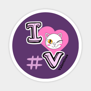 I LOVE VALENTINES - Heart with Cat wink Magnet